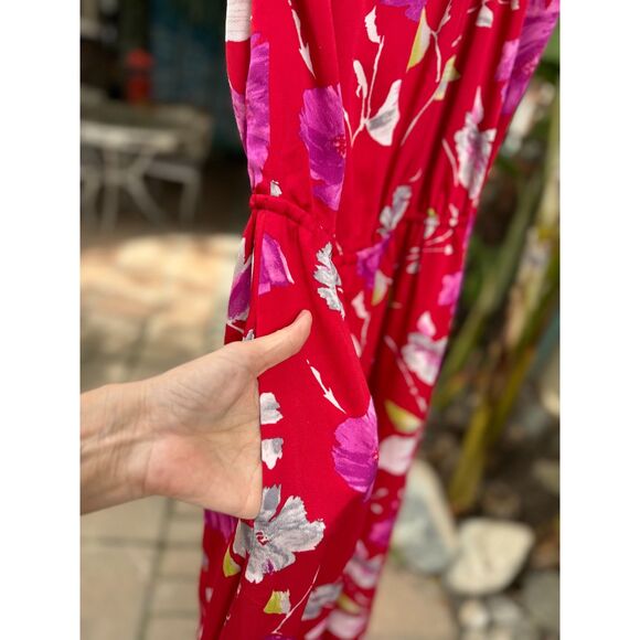 Banana Republic Red Floral Sleeveless Tie Neck Halter Maxi Dress Size S TALL - Picture 6 of 11